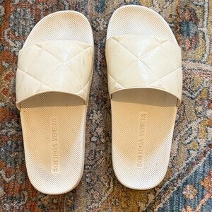 Bottega Veneta Ivory Quilted Slide Sandals